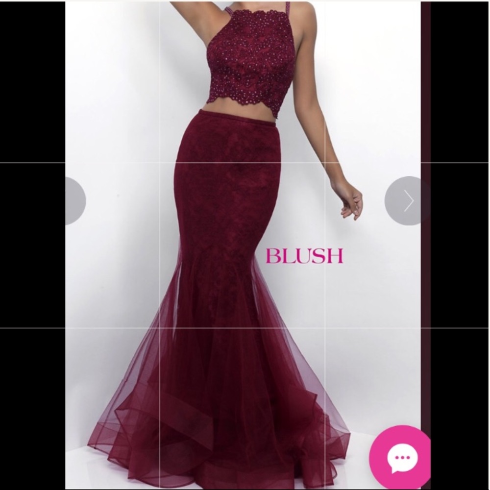 Two-Piece Long Lace Prom Dress (sangria color)